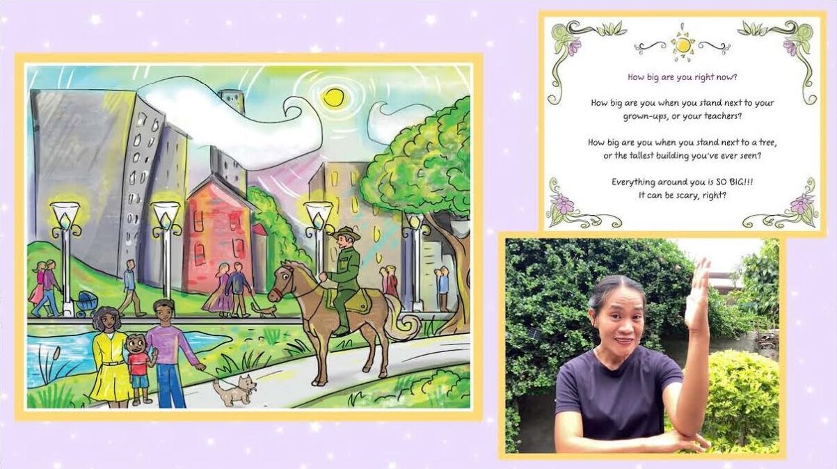 Snipped image from the American Sign Language (ASL) video book version of the book, "How To Feel BIG When You Feel Small."